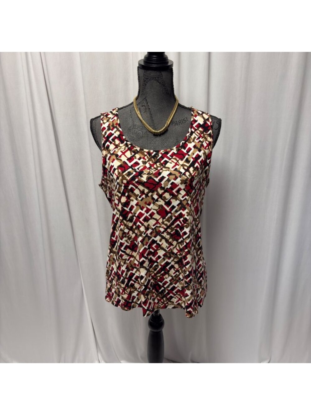 J Jill WearEver Womens Sleeveless Tank Top Size Medium Red Brown Comfy Stretch